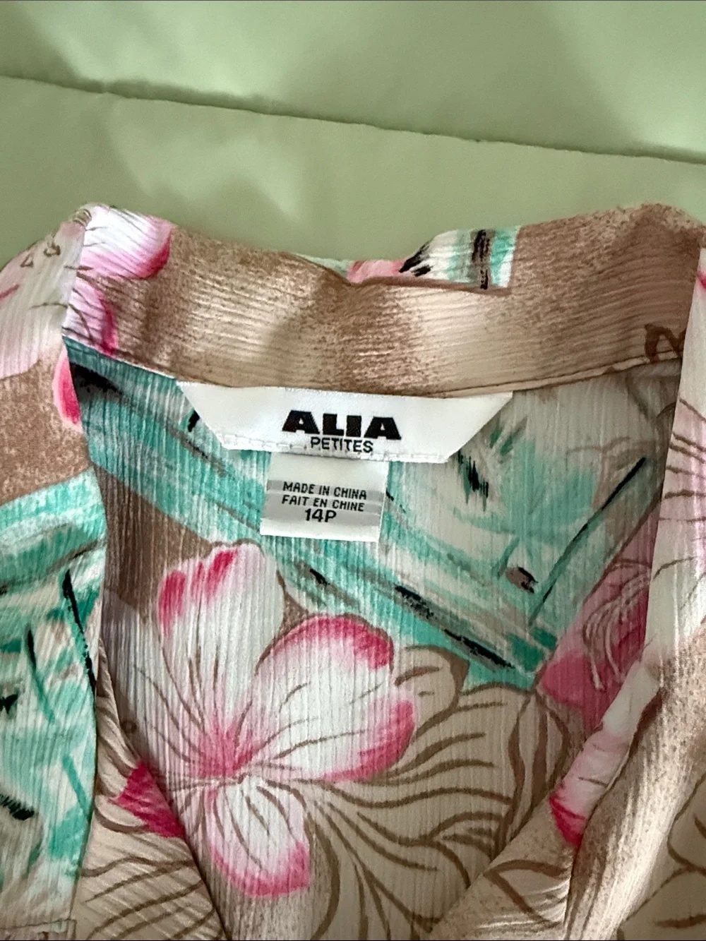 Alia Floral Camp Shirt in Pink, Teal & Beige - Picture 2 of 2